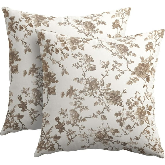 Tan Floral Pillow Covers 20x20 Inch Set of 2 Tan and Cream Chinoiserie Flower Outdoor Decorative Throw Pillows Vintage Rustic Toile Pillowcases Cushion Covers for Couch Home Decor
