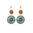 thumbnail image 1 of Tan Forest Green Woven Circular Drop Earrings, 1 of 1