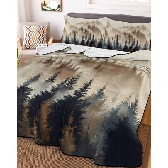 Tan Forest Twin XL Size Down Alternative Comforter, Lightweight Comforter Quilt Bedding Set with Pillow Shams Trees Woods Vintage Natural Watercolor All Seasons Bed Comforter Duvet Insert 68"x98"
