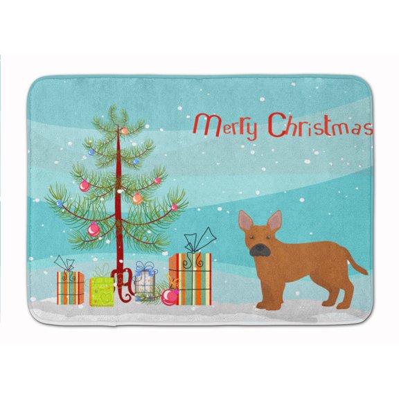 Tan French Bulldog Pit Bull Mix Christmas Tree Machine Washable Memory Foam Mat
