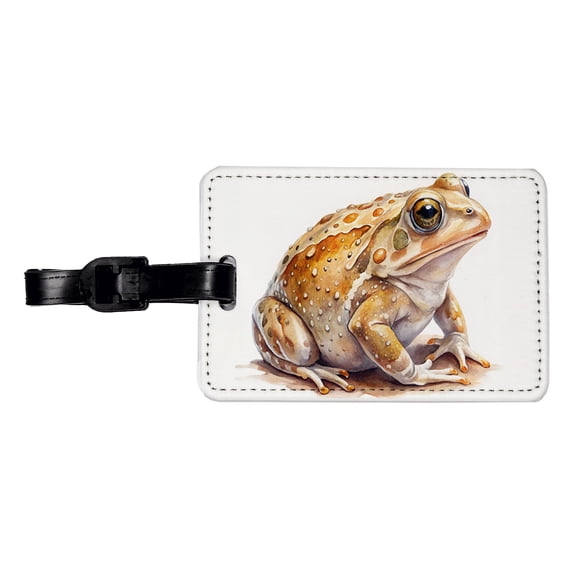 Tan Frog Watercolor Faux Leather Travel Luggage Tag