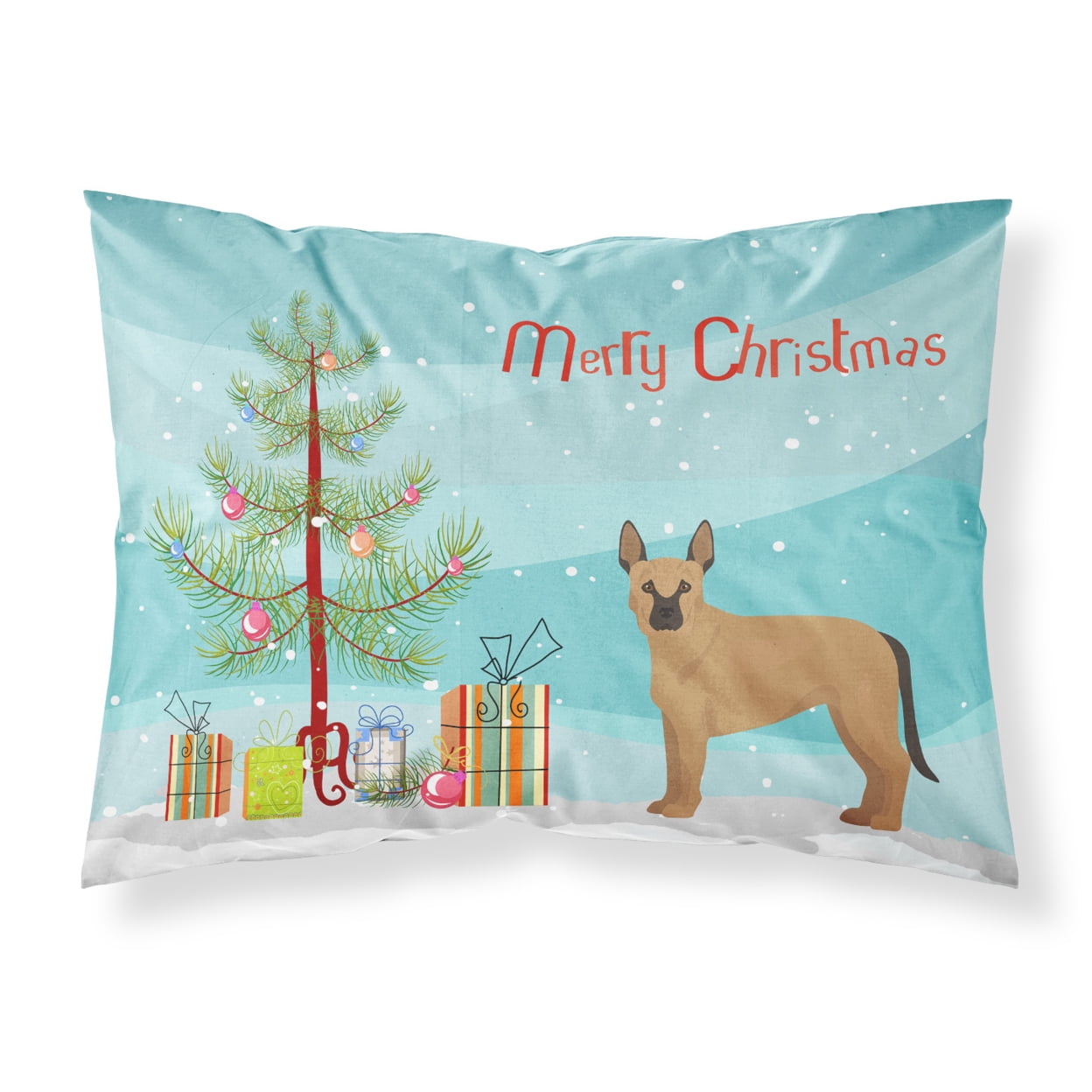 Tan German Shepherd Mastiff Mix Christmas Tree Fabric Standard Pillowcase