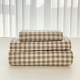 thumbnail image 1 of Tan Gingham Full Sheet Set, Soft Brushed Microfiber Taupe Plaid Sheets, 4-Piece Brown Grid Set with Deep Pocket, 1 of 7