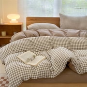 NSNLGSGC Checkered Microfiber Soft Duvet Cover Set, Twin, 2-Piece Bedding Set, Tan Gingham Plaid