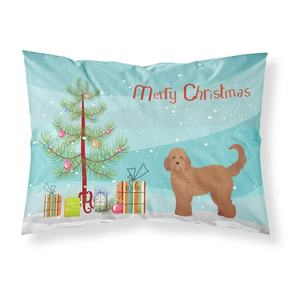 Tan Goldendoodle Christmas Tree Fabric Standard Pillowcase