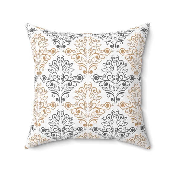 Tan & Grey Floral Pattern - Spun Polyester Square Pillow