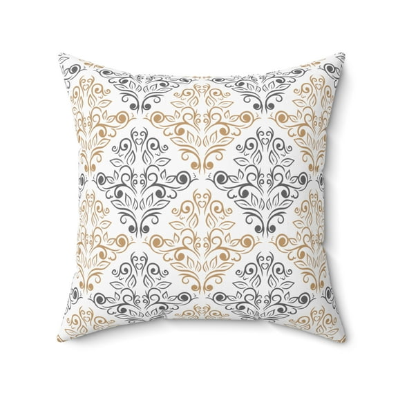 Tan & Grey Floral Pattern - Spun Polyester Square Pillow