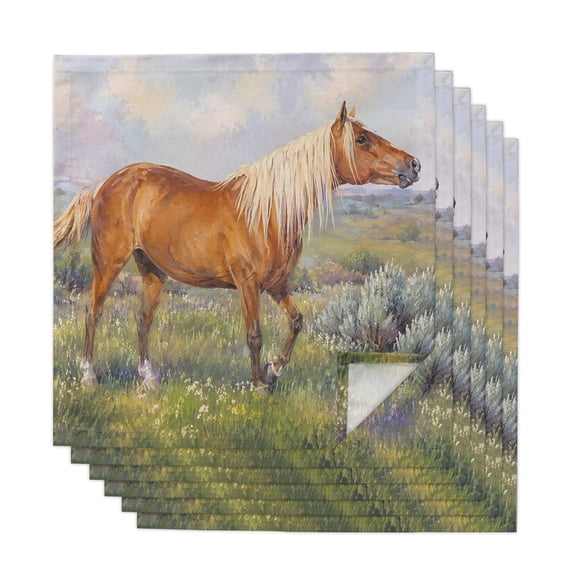 Tan Horse Cloth Napkins, Rustic Wildlife Natural Grassland Washable and ...