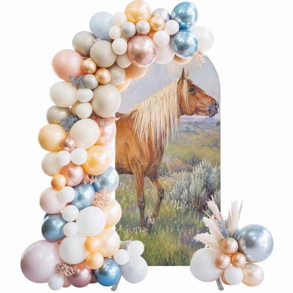 Tan Horse Wedding Arch Cover, Stretchy Spandex Arch Backdrop Stand Covers 4 FT, Rustic Wildlife Natural Grassland Round Top Arched Backdrop Cover for Birthday Party Ceremony Baby Shower Event