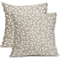 Tan Khaki Beige Daisy Floral Pillow Covers 20X20 Inch Vintage Flowers Decorative Pillow Cases Set of 2 Block Print Cotton Linen Throw Pillows Farmhouse Decor For Sofa Couch Porch Bed Cushion Outdoor