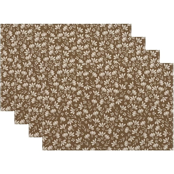 Tan Khaki Beige Daisy Floral Placemats 12x18 Inch Set of 4, Vintage Flowers Table Place Mat Block Print Linen Washable Table Mats Decorative Linen Fabric Table Mat for Dining Table