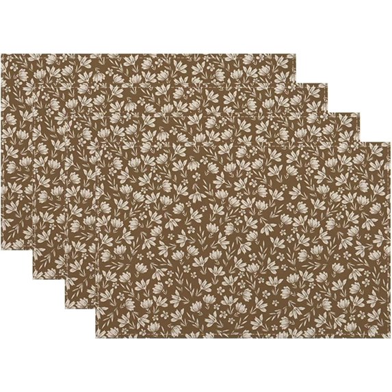 Tan Khaki Beige Daisy Floral Placemats 12x18 Inch Set of 4, Vintage Flowers Table Place Mat Block Print Linen Washable Table Mats Decorative Linen Fabric Table Mat for Dining Table