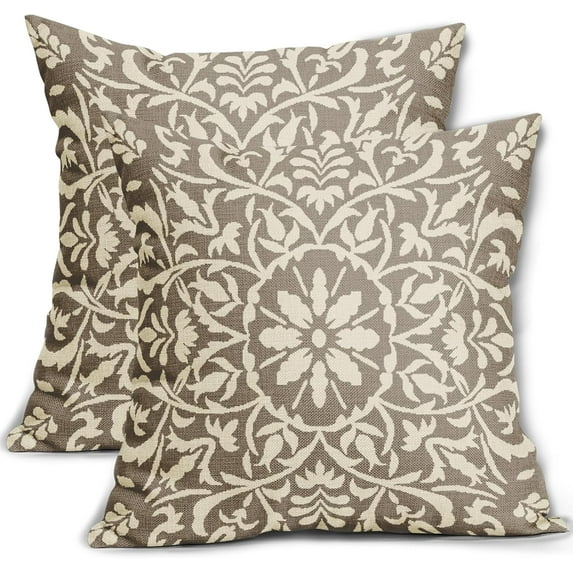 Tan Khaki Pillow Covers 18x18 Set of 2 Tan Cream Bohemian Ethnic Carpet Boho Style Vintage Flower Print Decorative Throw Pillows Outdoor Square Cushion Cases Farmhouse Decor for Home Sofa Bed