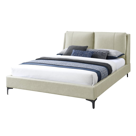 Tan King Bed With 100% Upholstery And Sleek Appearance Fully Upholstered A Comfortable Sleeping Surface