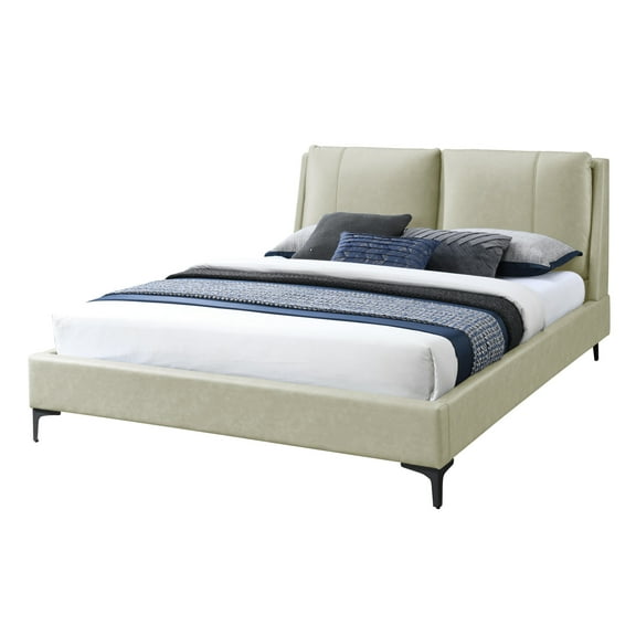 Tan King Bed With 100% Upholstery And Sleek Lines Upholstered Bed, Making Your Bedroom More Stylish Inviting