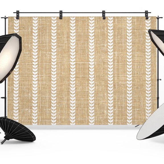 Tan Leaf Striped Backdrops for Photography, Industrial Khaki Linen Texture White Stripes Fabric Photo Background Sturdy Studio Props for Photo Studio, Video Recording, Booth & Photoshoot 7x5ft