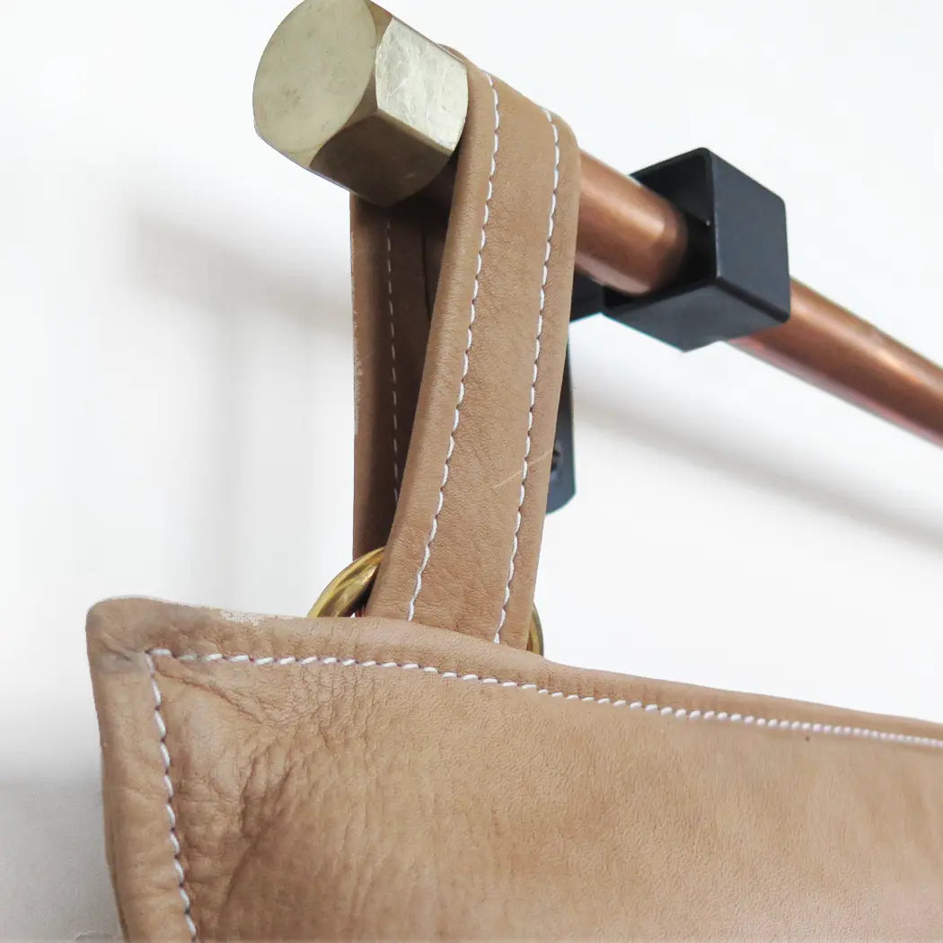 Tan Leather Hanging Headboard with Straps Queen