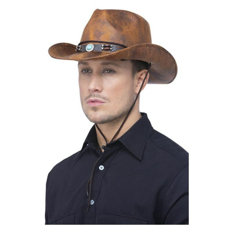 Tan Leather Look Western Cowboy Hat Adult Brown Tan Leather Look Western Cowboy Hat Adult Brown
