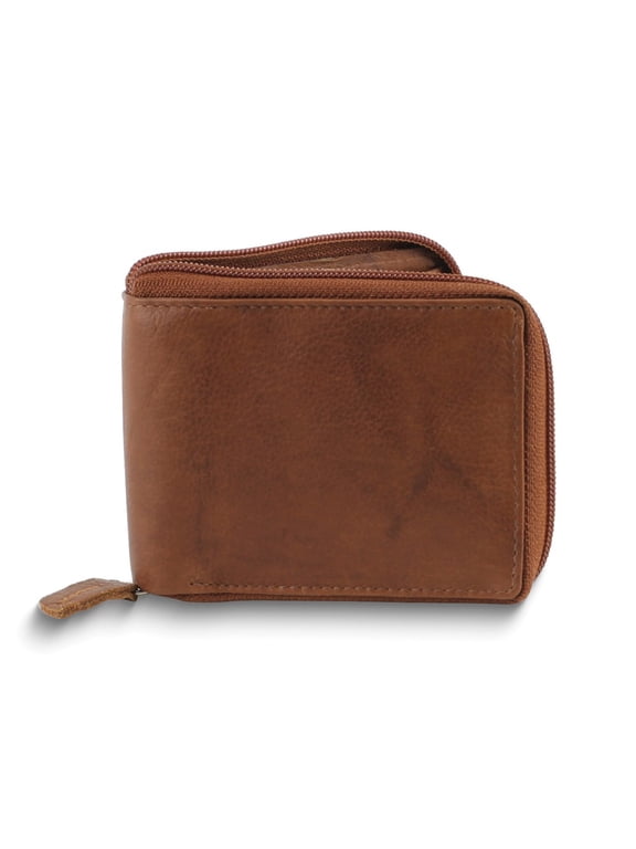 Tan Leather RFID Blocking Zip Around Top Flap Wallet