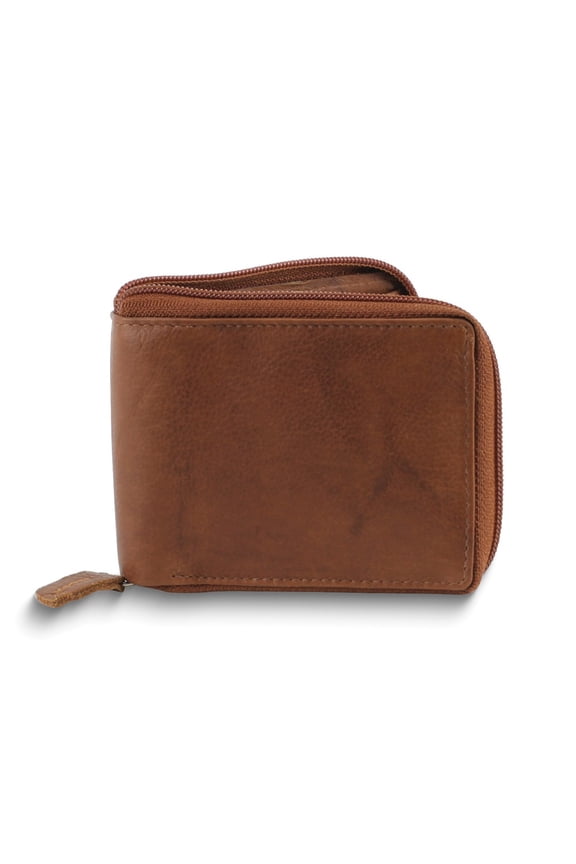Tan Leather RFID Blocking Zip Around Top Flap Wallet