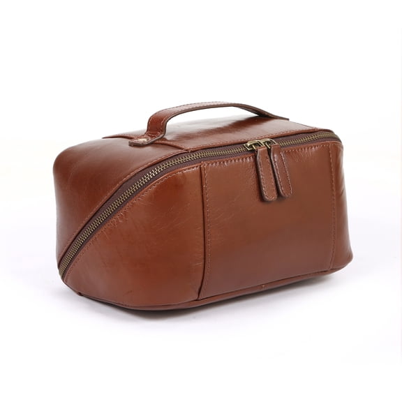 Tan Leather Toiletry Bag for Men & Women – Classic Travel Dopp Kit with Waterproof Lining, Spacious Organizer with Compartments, Premium Shaving Kit for Travel & Everyday Use