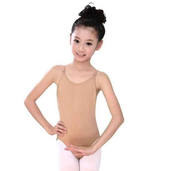 Tan Leotard Kids Seamless Camisole Dance Leotards for Ballet, Gymnastics with Adjustable Straps