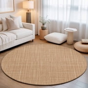 Tan Linen 3' Round Rug for Bathroom Accent Bedside Corner, Rustic Boho Natural Sand Fiber Washable Non Slip Circle Area Rug for Small Spaces for Living Room