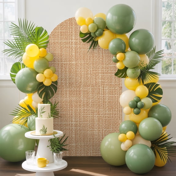 Tan Linen Arch Backdrop Cover 4 FT, Rustic Boho Natural Sand Fiber Wedding Arch Cover Stretchy Backdrop Stands Covers for Birthday Party Ceremony Banquet Decor