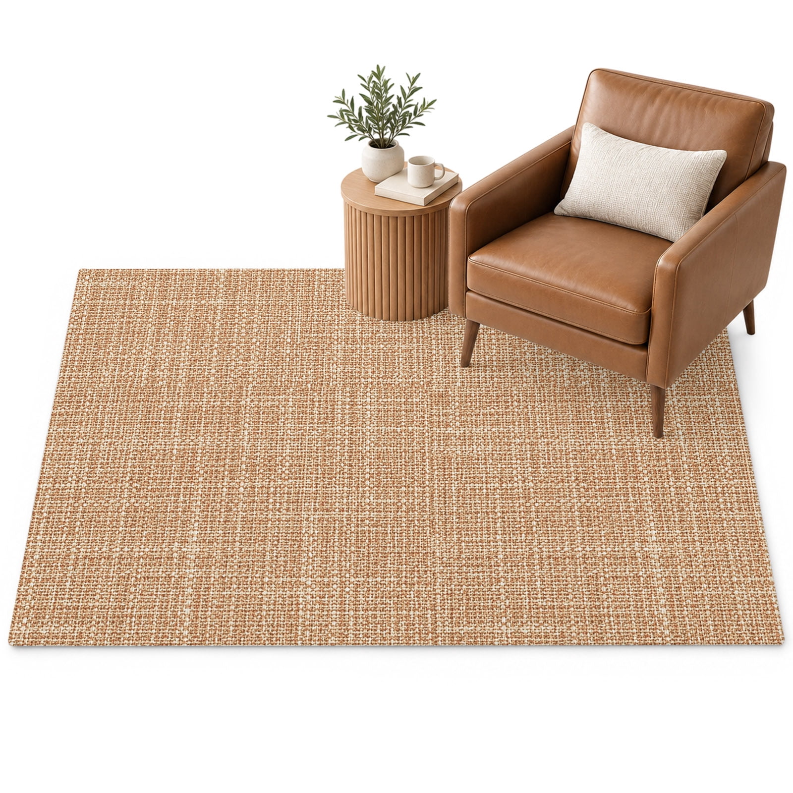 Tan Linen Area Rug 3'x5', Rustic Boho Natural Sand Fiber Soft Mat Non ...