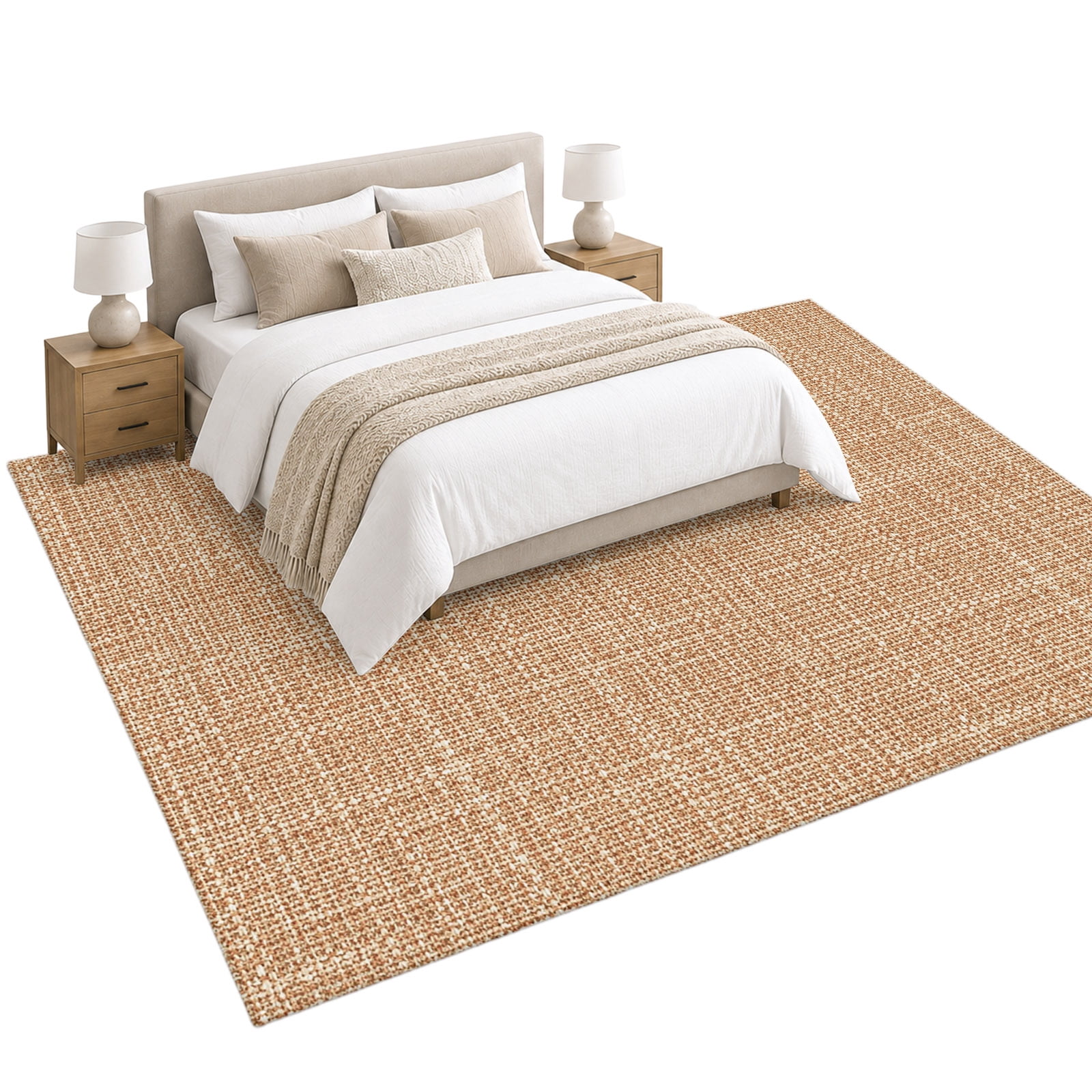 Tan Linen Area Rug 5'x7', Rustic Boho Natural Sand Fiber Soft Mat Non ...