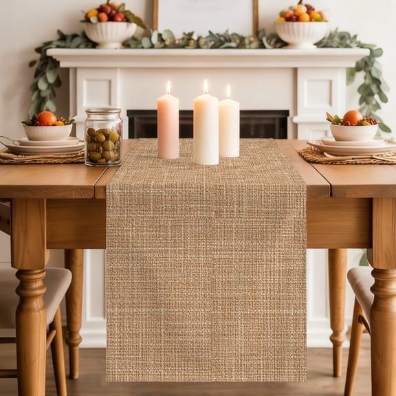 Tan Linen Dining Table Runner, Rustic Boho Natural Sand Fiber Washable Table Runners Kitchen Coffee Table Center Decor for Home Party Holiday Wedding 13 x 36 Inches
