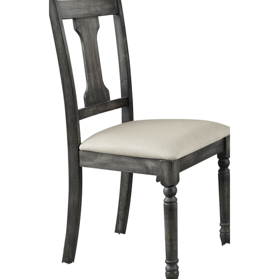 Tan Linen & Gray Finish Side Chair (2) - High Back, Box Seat, Synthetic Wood Pair Of Chairs Stationary 2" Thick Cushion