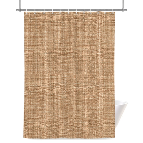 Tan Linen Shower Curtain, Rustic Boho Natural Sand Fiber Waterproof Shower Curtain Set with 12 Hooks Lightweight Bath Curtains Fabric Bathroom Decor 36x72 Inches