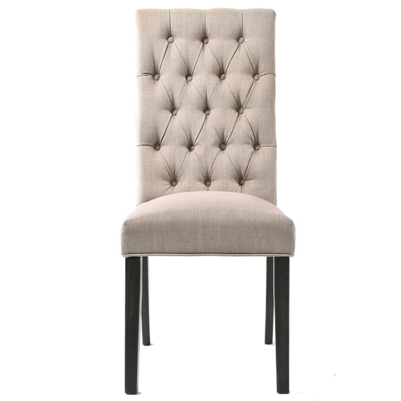 Tan Linen Upholstered Parson Chairs | For Dining Room and Casual Settings | Button Tufted Backrest & Tapered Legs | Soft Seating with Classic Touch