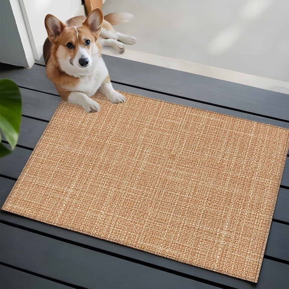 Tan Linen Washable Entry Rug 2x3 Rustic Boho Natural Sand Fiber Low Pile Indoor Door Mat with Rubber Backing Thin Area Rug for for Entrance, Bedroom, Kitchen, Laundry, Bathroom