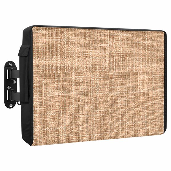 Tan Linen Waterproof Outdoor TV Cover, Rustic Boho Natural Sand Fiber Outside Weatherproof TV Enclosures for 30 to 32 Inch LCD Television Shield Flat Screen Protectors