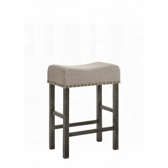 Tan Linen & Weathered Gray Finish Counter Height Stools (Set of 2) - Solid Wood with Backless Design