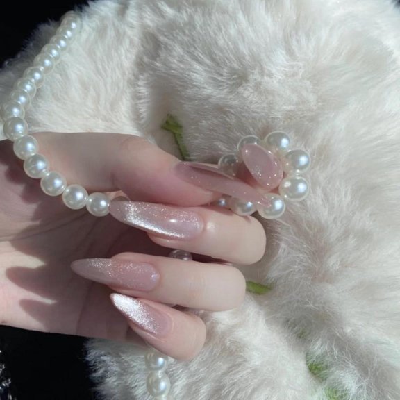 Tan Long Crystal Cat Eye Soft Nail