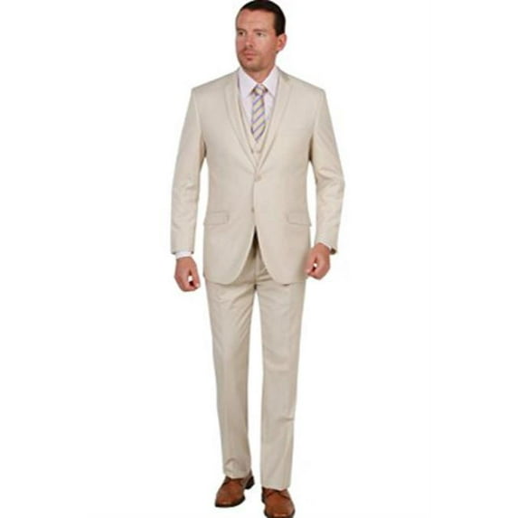 Tan Men's 3 Piece Notch Collar Side Vent Single Breasted Vested Slim Fit Suit