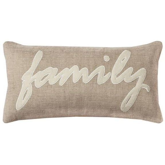 Tan & Natural Family Felt Applique Burlap Throw Pillow