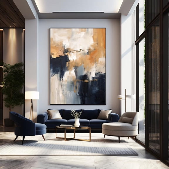 Tan Navy Beige Abstract Wall Art Print