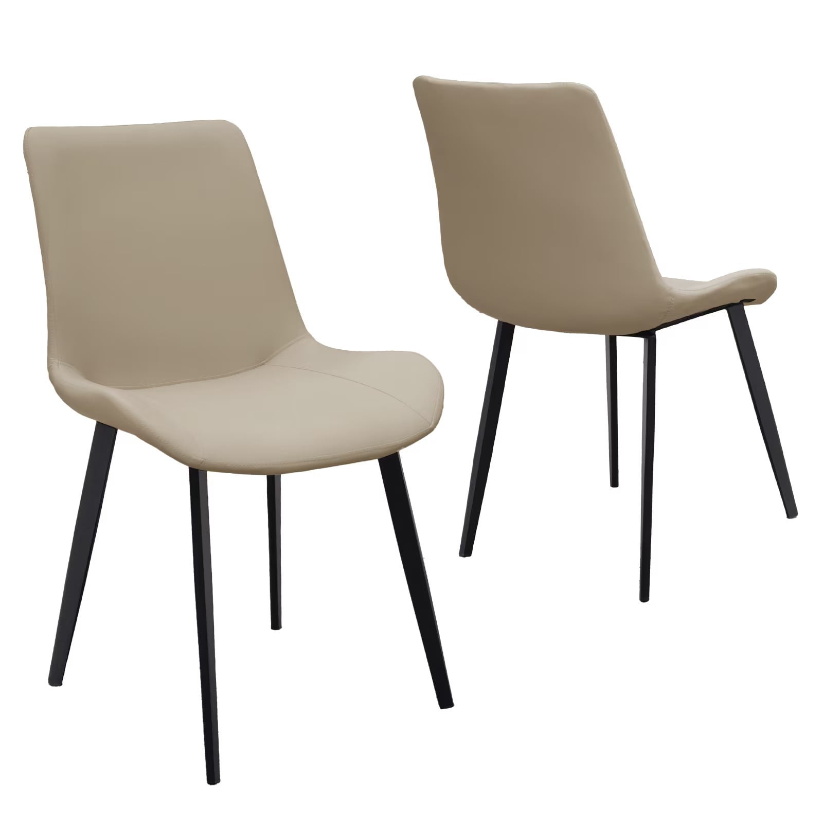 Tan PU Leather Dining Chairs Set of 2, Modern Upholstered Kitchen Chairs with Metal Legs, Armless Side Chairs for Dining Room, Restaurant, Living Room & Meeting Room