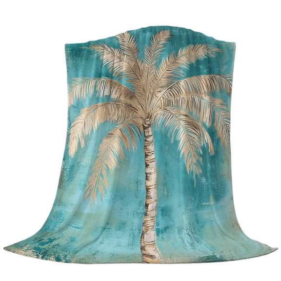 Tan Palm Tree Fleece Throw Blanket Lightweight Tropical Coastal Beach Palm Tree Teal Fuzzy Flannel Throws Super Soft Cozy Flannel Blanket for Couch, Sofa, Bed, Travel 30"x40"
