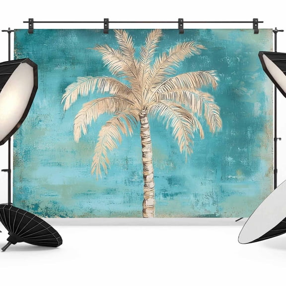 Tan Palm Tree Photography Backdrop 7x5FT, Tropical Coastal Beach Palm Tree Teal Photo Backdrops, Background for Photography Studio Photo Studio Background, Back Drop for Photoshoot