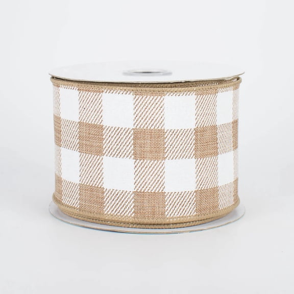 Tan Plaid Wired Edge Ribbon - 2 1/2" x 10 Yards, Mother's Day, Father's Day, Wreath, Rustic Farmhouse, Country Style, Wedding Decoration, Birthday, Anniversary, Gift Bows, DIY, Crafts, Fall, Christma