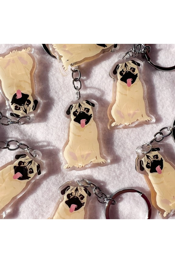 Tan Pug Keychain, Pug Keychain, Acrylic Keychain, Dog Keychain, Original Artwork Keychain (1 keychain)