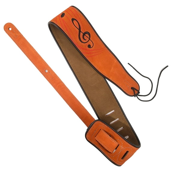 Tan Quality Wide Double Padded Suede Music Notes Leather Guitar Bass Strap