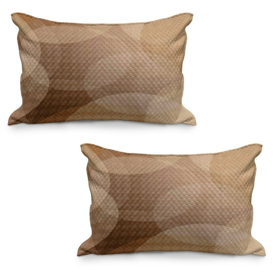 Tan Quilted Pillowcover Set of 2, Overlapping Circles with Big and Small Polka Dots Pattern Gradient Modern Display, Standard Queen Size Pillow Cover Bedroom, 36" x 20", Tan Brown White, by Ambesonne