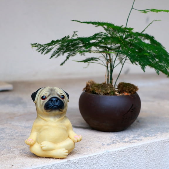 Tan Resin Meditating Pug Dog French Bulldog Puppy Yoga Dog Decoration Polyresin Indoor Decor Figure for Home, Office or Car Accessories 3.55in