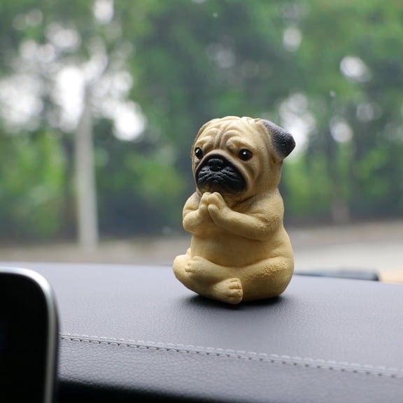 Tan Resin Meditating Pug Dog French Bulldog Puppy Yoga Dog Decoration Polyresin Indoor Decor Figure for Home, Office or Car Accessories 3.55in